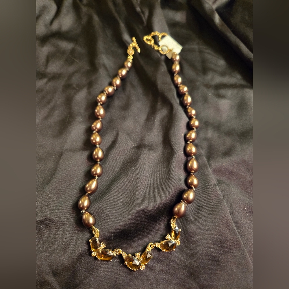 ⭐ Vintage Monet Gunmetal Bead & Purple Crystal Necklace — Collar Length — Signed - Picture 5 of 13